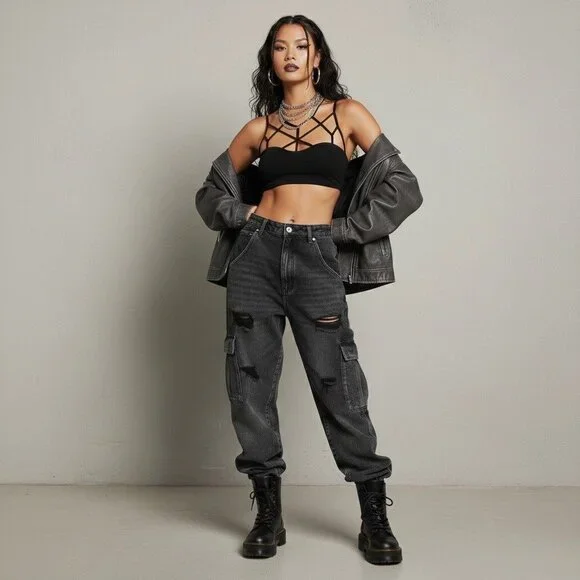 NWT Black Strappy Bralette Crop Top | Baddie Grunge Fairy Streetwear Whimsigoth - Picture 13 of 16